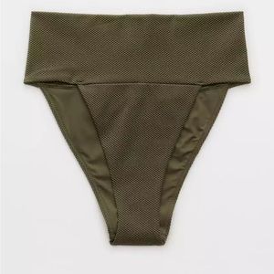 Aerie Shine Pique Banded High Cut Cheeky Bikini Bottom